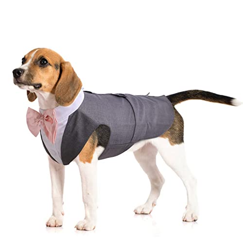 Dog Tuxedo Suit, Dog Clothes Coton Wedding Party Costume Puppy Formal Outfit Festival Shirt Coat Apparel with Detachable Bow Tie Bandana