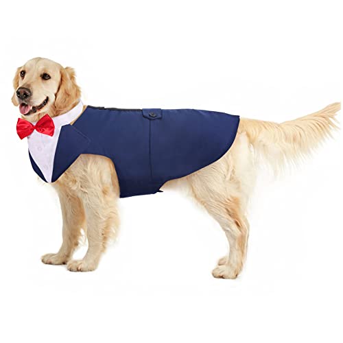 Dog Tuxedo Suit, Dog Clothes Coton Wedding Party Costume Puppy Formal Outfit Festival Shirt Coat Apparel with Detachable Bow Tie Bandana