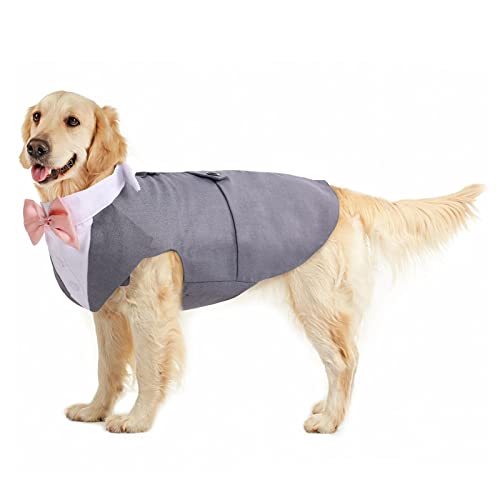 Dog Tuxedo Suit, Dog Clothes Coton Wedding Party Costume Puppy Formal Outfit Festival Shirt Coat Apparel with Detachable Bow Tie Bandana