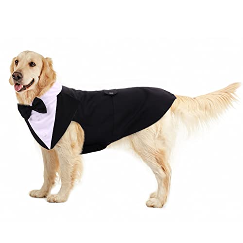Dog Tuxedo Suit, Dog Clothes Coton Wedding Party Costume Puppy Formal Outfit Festival Shirt Coat Apparel with Detachable Bow Tie Bandana