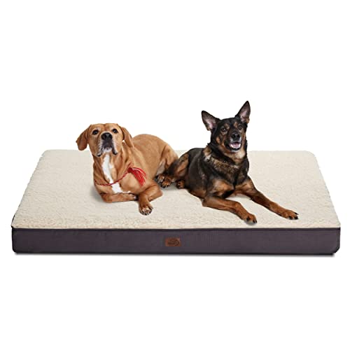 Bedsure Large Dog Bed Washable - Orthopedic Dog Bed and Mattress Mat for Dog Crate with Removable Plush Sherpa Cover, Gifts for Dog