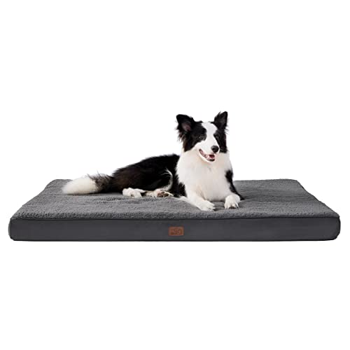 Bedsure Large Dog Bed Washable - Orthopedic Dog Bed and Mattress Mat for Dog Crate with Removable Plush Sherpa Cover, Gifts for Dog