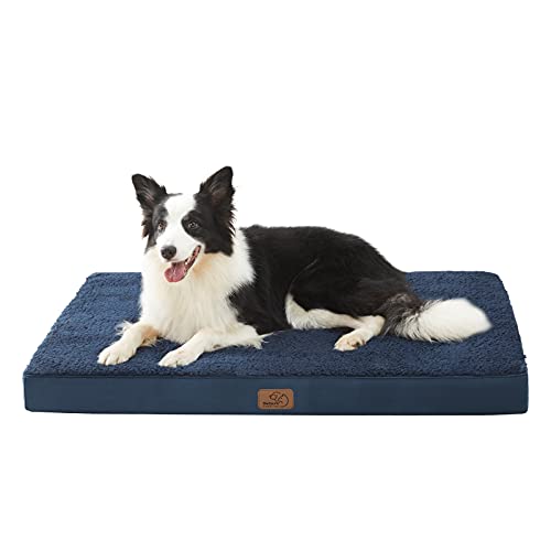 Bedsure Large Dog Bed Washable - Orthopedic Dog Bed and Mattress Mat for Dog Crate with Removable Plush Sherpa Cover, Gifts for Dog