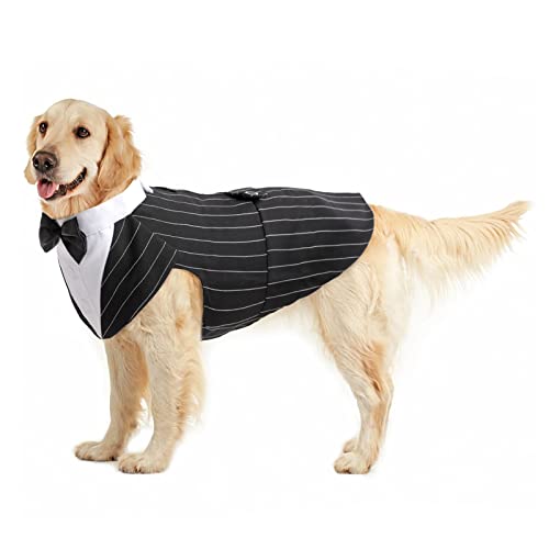 Dog Tuxedo Suit, Dog Clothes Coton Wedding Party Costume Puppy Formal Outfit Festival Shirt Coat Apparel with Detachable Bow Tie Bandana