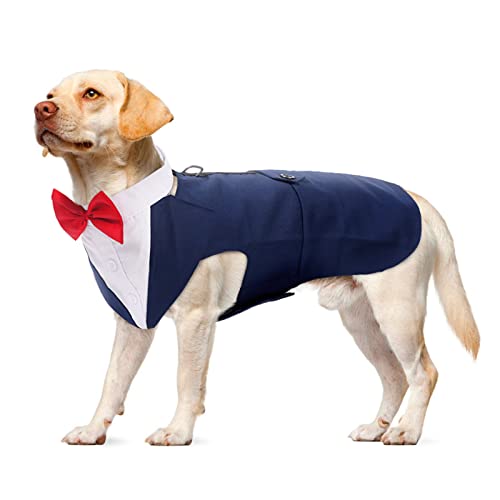Dog Tuxedo Suit, Dog Clothes Coton Wedding Party Costume Puppy Formal Outfit Festival Shirt Coat Apparel with Detachable Bow Tie Bandana