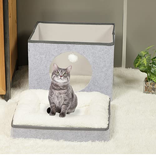 Bonlife Winter Felt Small Cat House Indoor,Foldable Pets Bed Cave Kennel with Two Move Cushion,Dog Bed Warm Comfortable