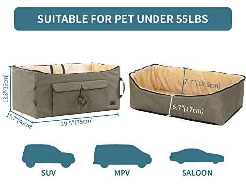 Petsfit Dog Car Seat, Upgraded Dog Booster Seat for Medium Dogs or 2 Small Dogs, Pet Travel Car Booster Seat for Front and Back Seats with Washable Double-Sided Cushion and 2 Safety Leashes