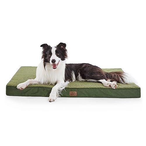 Bedsure Large Dog Bed Washable - Orthopedic Dog Bed and Mattress Mat for Dog Crate with Removable Plush Sherpa Cover, Gifts for Dog