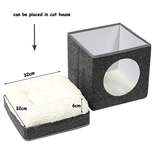 Bonlife Winter Felt Small Cat House Indoor,Foldable Pets Bed Cave Kennel with Two Move Cushion,Dog Bed Warm Comfortable