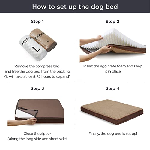 Bedsure Large Dog Bed Washable - Orthopedic Dog Bed and Mattress Mat for Dog Crate with Removable Plush Sherpa Cover, Gifts for Dog