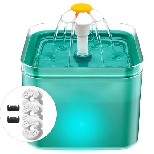 AONBOY Cat Water Fountain, 2L Cat Water Fountain for Drinking, Ultra Silent, LED Light, Activated Carbon Filter, Three Flow Patterns, Living Water Supply, Cat Fountain for Cats and Small Dogs