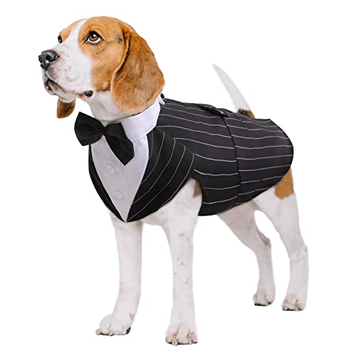 Dog Tuxedo Suit, Dog Clothes Coton Wedding Party Costume Puppy Formal Outfit Festival Shirt Coat Apparel with Detachable Bow Tie Bandana