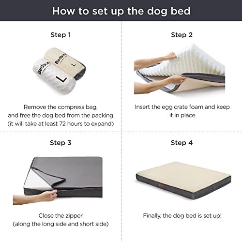 Bedsure Large Dog Bed Washable - Orthopedic Dog Bed and Mattress Mat for Dog Crate with Removable Plush Sherpa Cover, Gifts for Dog