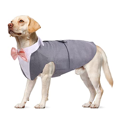 Dog Tuxedo Suit, Dog Clothes Coton Wedding Party Costume Puppy Formal Outfit Festival Shirt Coat Apparel with Detachable Bow Tie Bandana