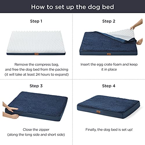 Bedsure Large Dog Bed Washable - Orthopedic Dog Bed and Mattress Mat for Dog Crate with Removable Plush Sherpa Cover, Gifts for Dog