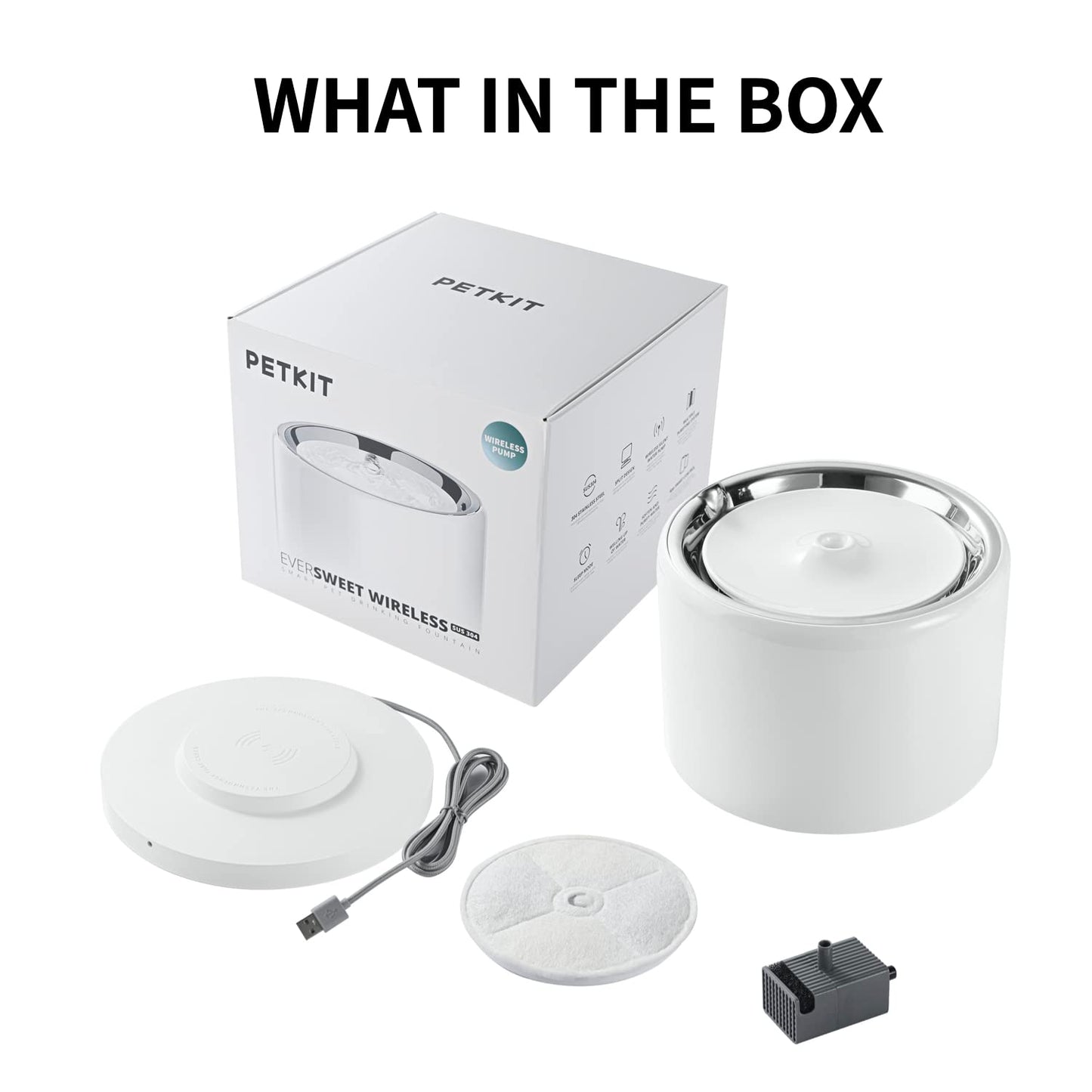 PETKIT Cat Water Fountain, UVC Wireless Pump, APP Control, 1.8L Cat Fountain Stainless Steel, Ultra Quiet, Hygienic Fresh Water for Cats Dogs, 3 Working Mode, Smart LED Light, Activated Carbon Filter