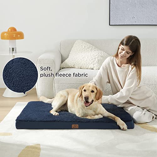 Bedsure Large Dog Bed Washable - Orthopedic Dog Bed and Mattress Mat for Dog Crate with Removable Plush Sherpa Cover, Gifts for Dog