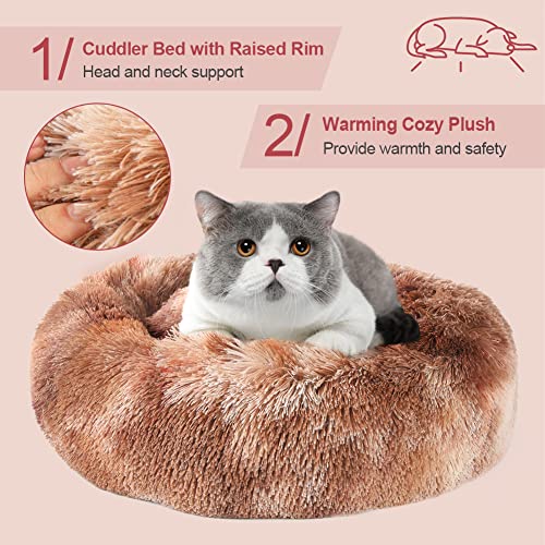 Vanansa Small Cat Bed for Indoor Cats, Self-Warming Donut kitty beds for Small Cats Improving Sleep and Keeping Warm, Washable Pet bed with Anti Slip Base