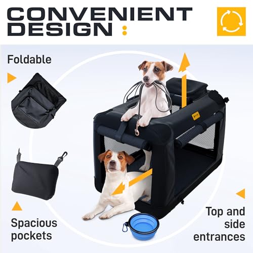 PetProved Dog Travel Crate Dog Carrier Cat Carrier Large Pet Carrier for Medium Dogs Puppy Carrier Soft Fabric Dog Car Crate Collapsible for Car