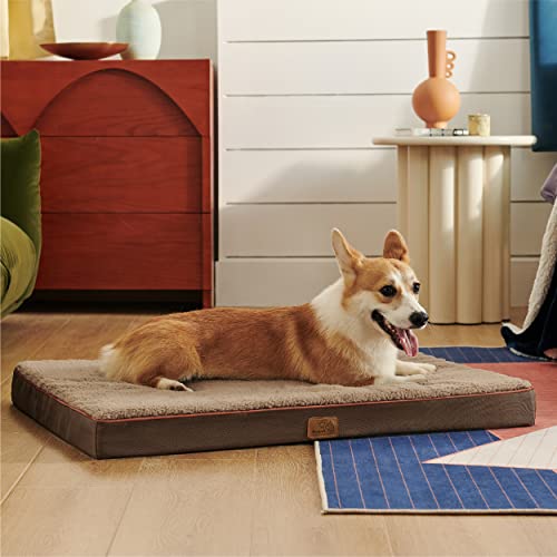 Bedsure Large Dog Bed Washable - Orthopedic Dog Bed and Mattress Mat for Dog Crate with Removable Plush Sherpa Cover, Gifts for Dog