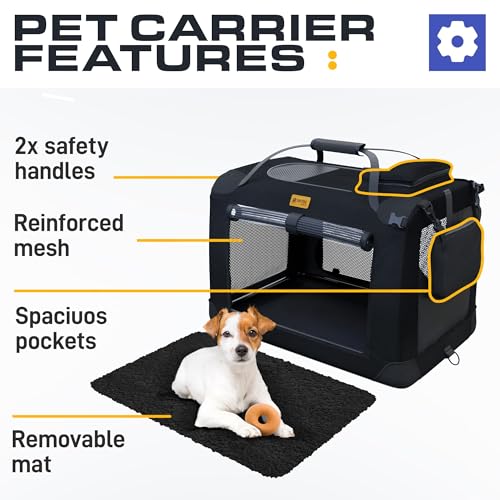 PetProved Dog Travel Crate Dog Carrier Cat Carrier Large Pet Carrier for Medium Dogs Puppy Carrier Soft Fabric Dog Car Crate Collapsible for Car
