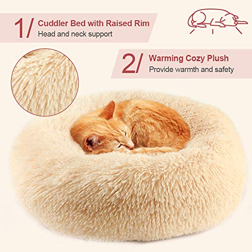 Vanansa Small Cat Bed for Indoor Cats, Self-Warming Donut kitty beds for Small Cats Improving Sleep and Keeping Warm, Washable Pet bed with Anti Slip Base