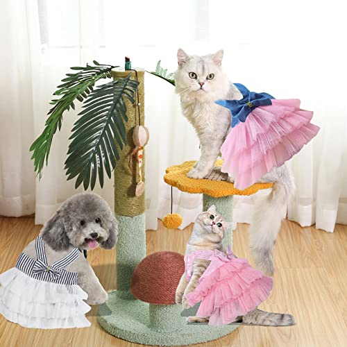 VANVENE Pet Dog Dresses for Small Dogs, Puppy Kitten Bowknot Striped Mesh Vest Tutu Princess Fancy Dress Skirt Apparel Supplies for Pomeranian Chihuahua Small Breed Dogs Cats Doggy