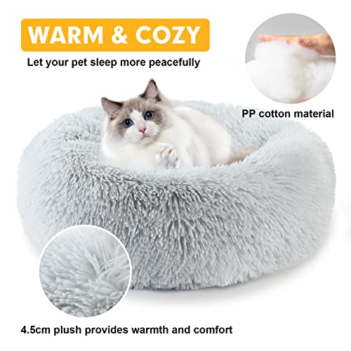 Vanansa Small Cat Bed for Indoor Cats, Self-Warming Donut kitty beds for Small Cats Improving Sleep and Keeping Warm, Washable Pet bed with Anti Slip Base