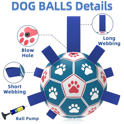 HETOO Dog Toys, Interactive Dog Football Toys with Grab Tabs, Durable Dog Balls for Small Medium Breed Dog Water Toy Indoor & Outdoor, Gift for Dogs