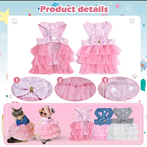 VANVENE Pet Dog Dresses for Small Dogs, Puppy Kitten Bowknot Striped Mesh Vest Tutu Princess Fancy Dress Skirt Apparel Supplies for Pomeranian Chihuahua Small Breed Dogs Cats Doggy