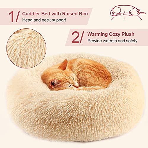 Vanansa Small Cat Bed for Indoor Cats, Self-Warming Donut kitty beds for Small Cats Improving Sleep and Keeping Warm, Washable Pet bed with Anti Slip Base