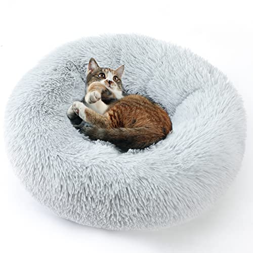 Vanansa Small Cat Bed for Indoor Cats, Self-Warming Donut kitty beds for Small Cats Improving Sleep and Keeping Warm, Washable Pet bed with Anti Slip Base