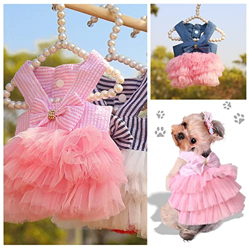 VANVENE Pet Dog Dresses for Small Dogs, Puppy Kitten Bowknot Striped Mesh Vest Tutu Princess Fancy Dress Skirt Apparel Supplies for Pomeranian Chihuahua Small Breed Dogs Cats Doggy