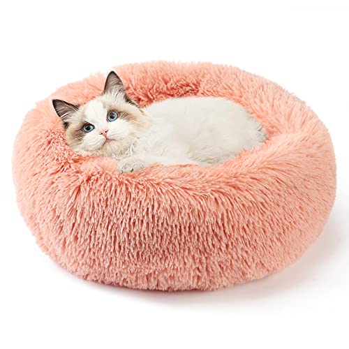 Vanansa Small Cat Bed for Indoor Cats, Self-Warming Donut kitty beds for Small Cats Improving Sleep and Keeping Warm, Washable Pet bed with Anti Slip Base