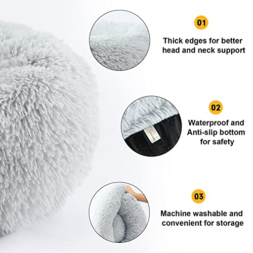 Vanansa Small Cat Bed for Indoor Cats, Self-Warming Donut kitty beds for Small Cats Improving Sleep and Keeping Warm, Washable Pet bed with Anti Slip Base
