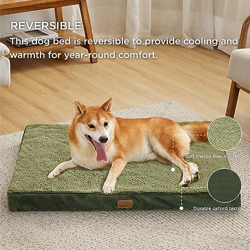 Bedsure Large Dog Bed Washable - Orthopedic Dog Bed and Mattress Mat for Dog Crate with Removable Plush Sherpa Cover, Gifts for Dog