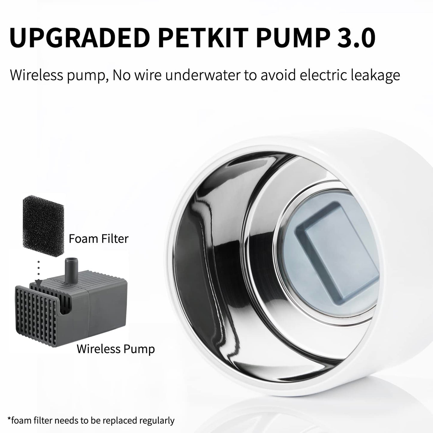 PETKIT Cat Water Fountain, UVC Wireless Pump, APP Control, 1.8L Cat Fountain Stainless Steel, Ultra Quiet, Hygienic Fresh Water for Cats Dogs, 3 Working Mode, Smart LED Light, Activated Carbon Filter