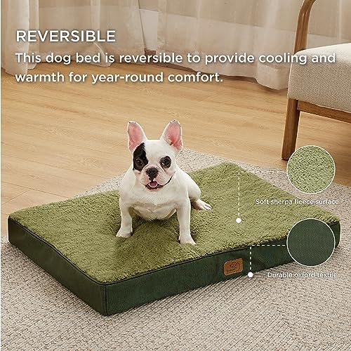 Bedsure Large Dog Bed Washable - Orthopedic Dog Bed and Mattress Mat for Dog Crate with Removable Plush Sherpa Cover, Gifts for Dog