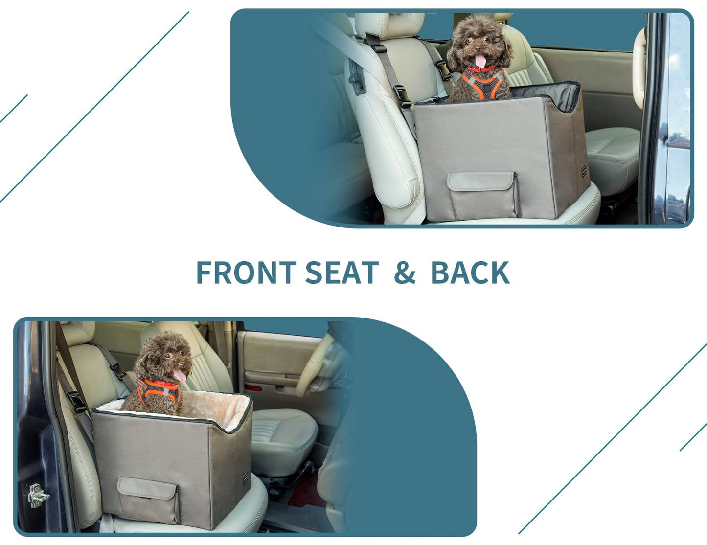 Petsfit Dog Car Seat, Upgraded Dog Booster Seat for Medium Dogs or 2 Small Dogs, Pet Travel Car Booster Seat for Front and Back Seats with Washable Double-Sided Cushion and 2 Safety Leashes