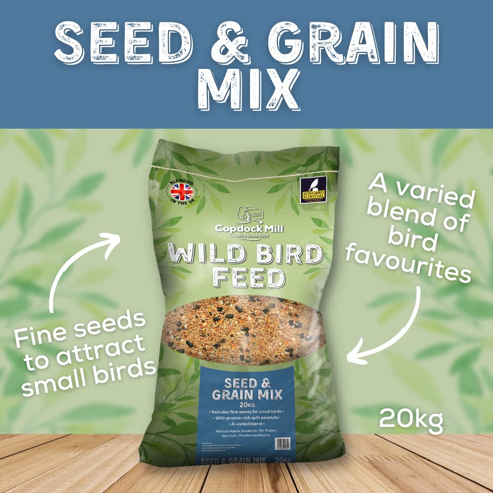 Copdock Mill Wild Bird Seed & Grain Mix Bag – All Year-Round High-Energy Wild Bird Food – 100% Natural Ingredients Including Sunflower Seeds and Peanuts