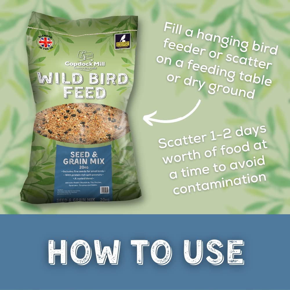 Copdock Mill Wild Bird Seed & Grain Mix Bag – All Year-Round High-Energy Wild Bird Food – 100% Natural Ingredients Including Sunflower Seeds and Peanuts