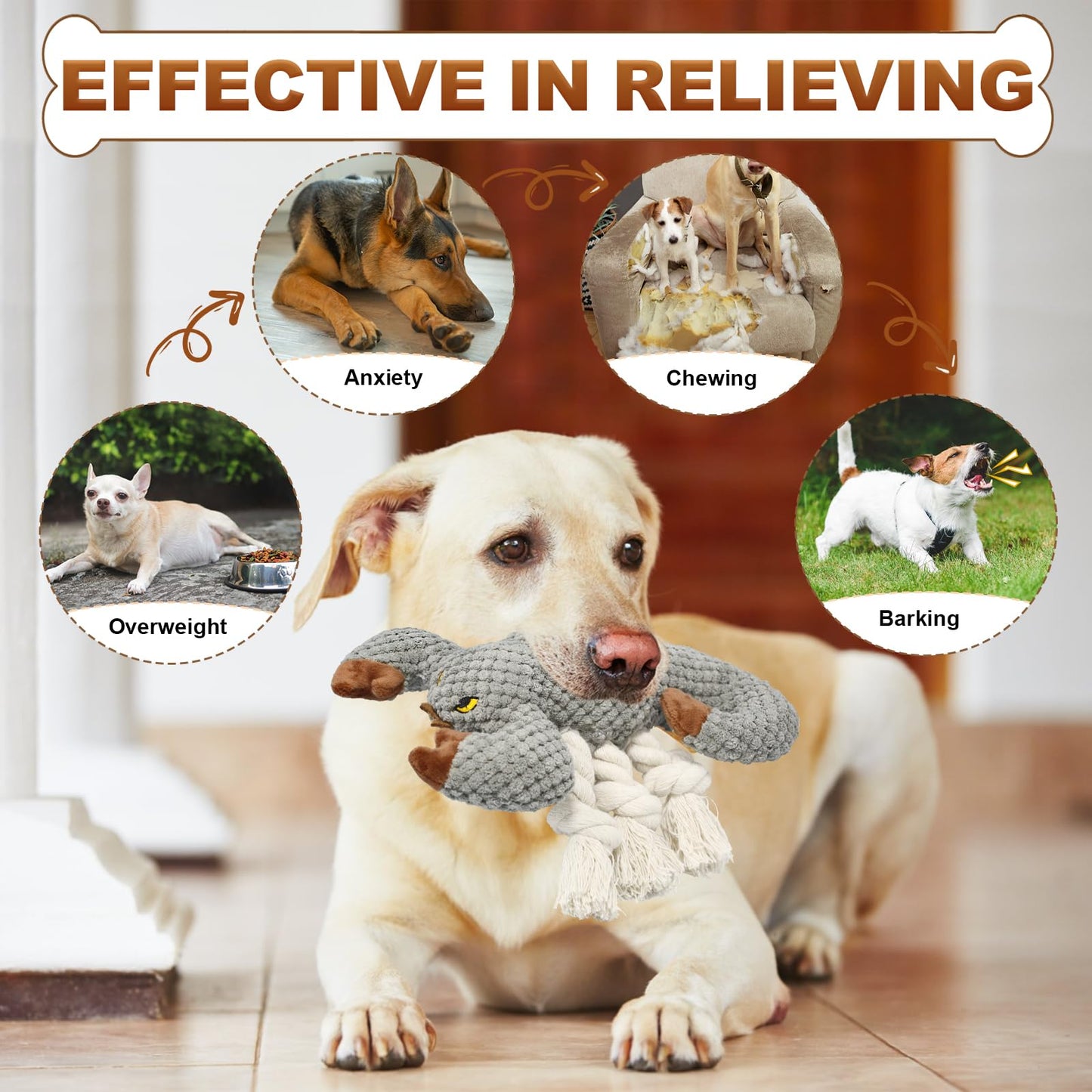 ROSAUI Dog Toys, 2PCS Plush Squeaky Cockatoo Dog Toy - Interactive and Dental Cleaning Pet Chew Toy for All Breed Sizes Dog
