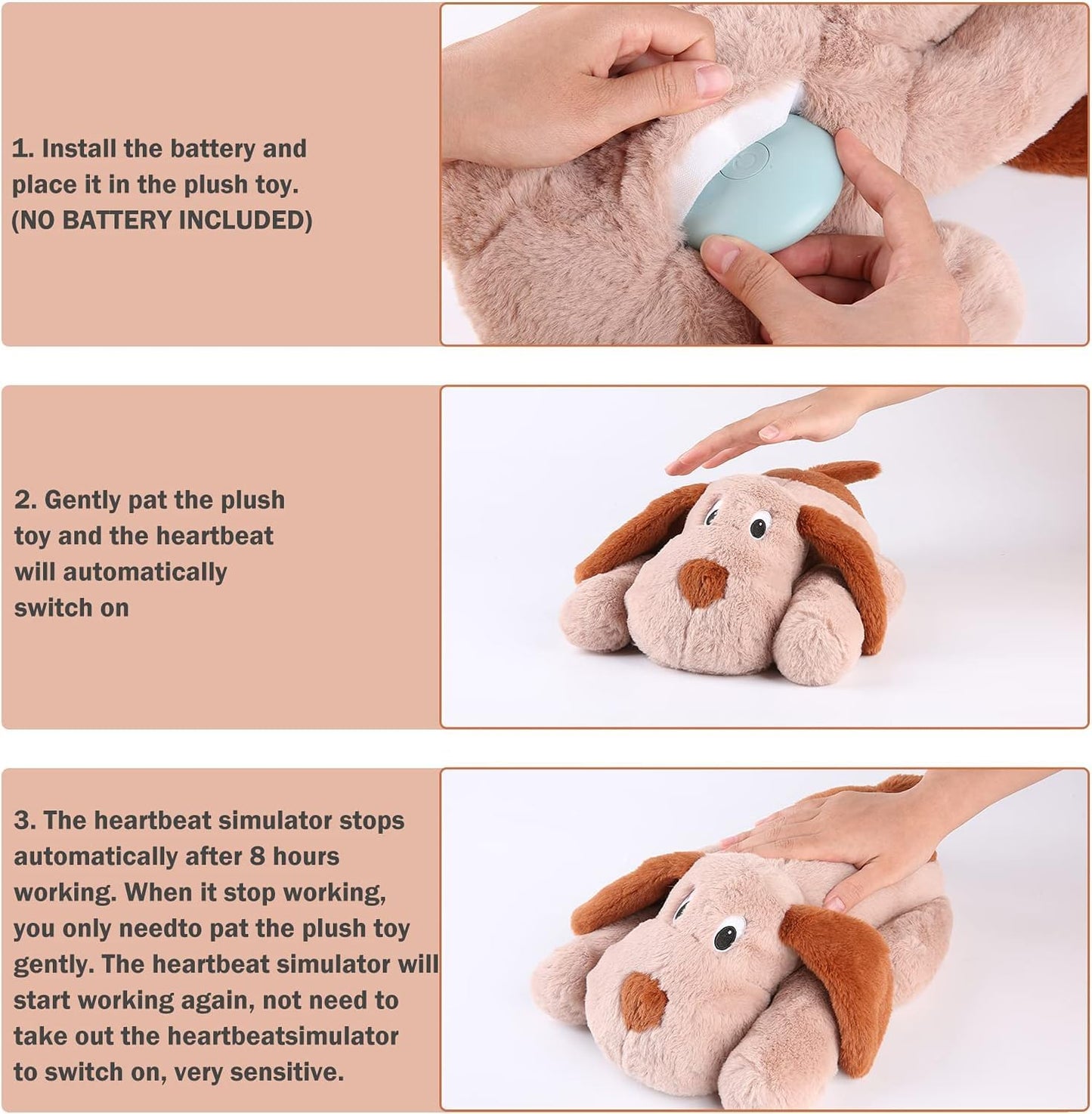 WEOK Heartbeat Puppy Toy with Heat Packs for Pets,Dog Heartbeat Toy for Separation Anxiety Relief Behavioral Training Aid Toy, Heartbeat Stuffed Animal for Puppy Calming Aid Behavioral Aid