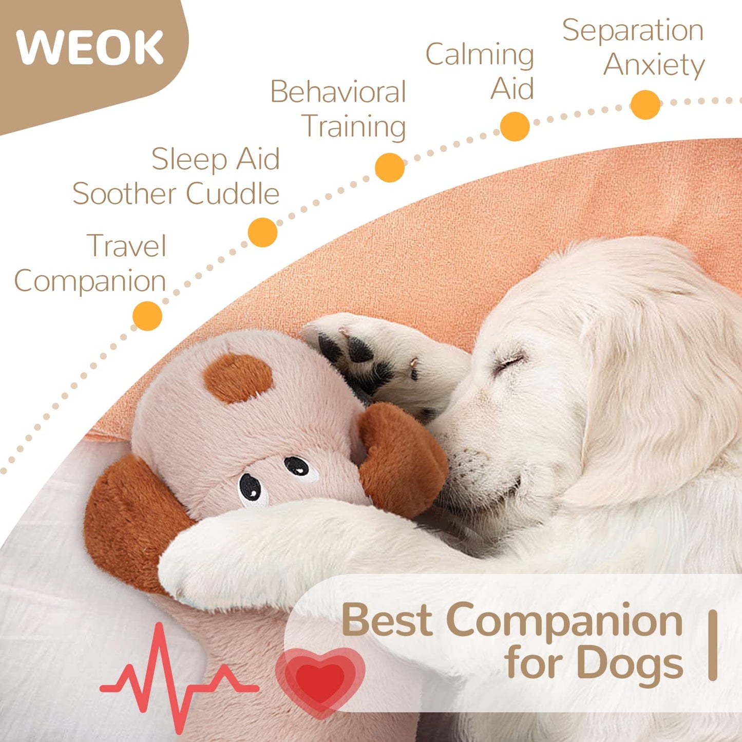WEOK Heartbeat Puppy Toy with Heat Packs for Pets,Dog Heartbeat Toy for Separation Anxiety Relief Behavioral Training Aid Toy, Heartbeat Stuffed Animal for Puppy Calming Aid Behavioral Aid