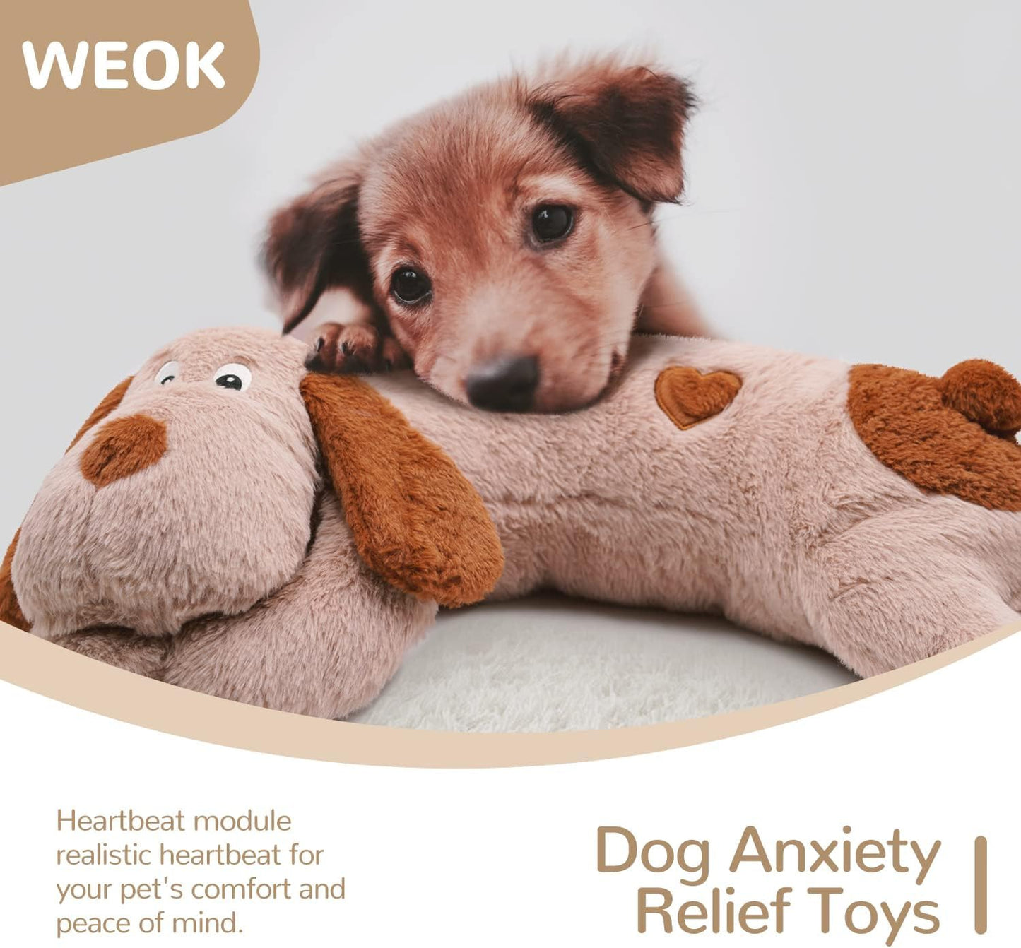 WEOK Heartbeat Puppy Toy with Heat Packs for Pets,Dog Heartbeat Toy for Separation Anxiety Relief Behavioral Training Aid Toy, Heartbeat Stuffed Animal for Puppy Calming Aid Behavioral Aid