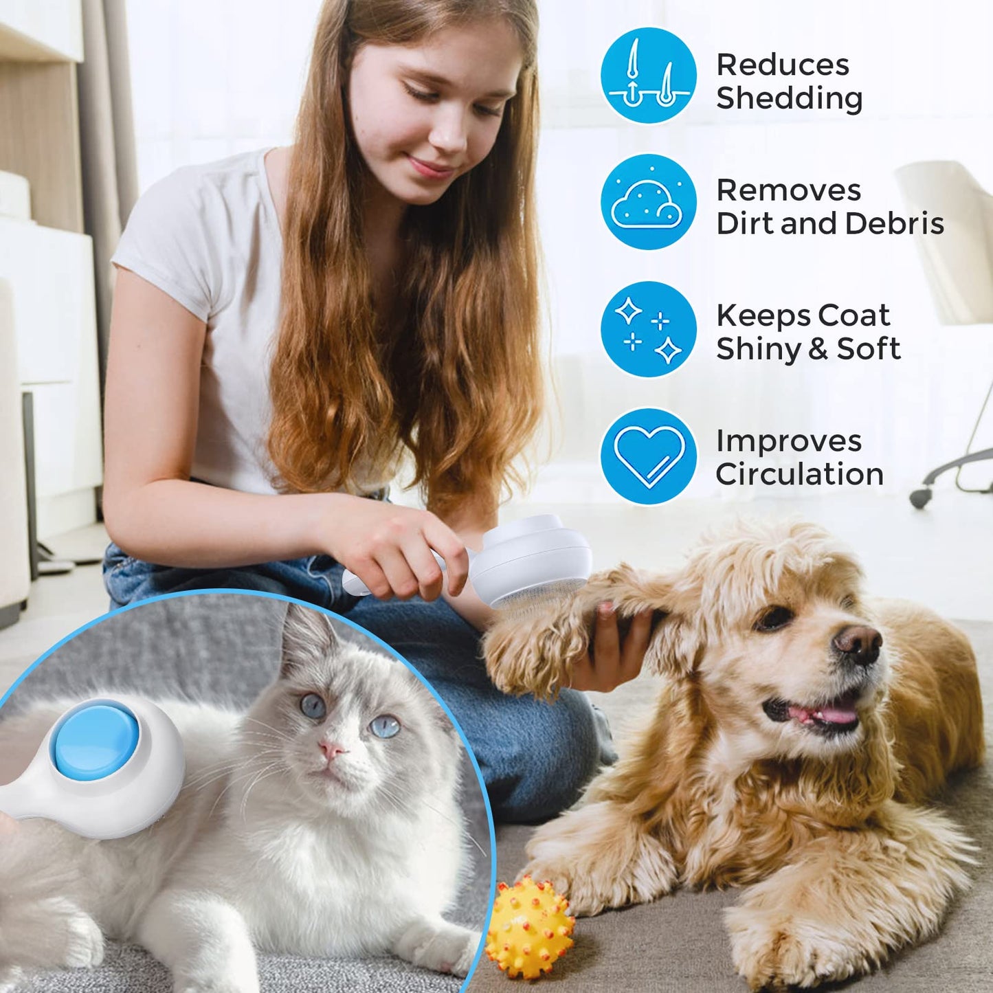 Docatgo Dog Brush Cat Brush Grooming Comb,Self Cleaning Cat Dog Slicker Brushes with Smooth handle,Pet Grooming Tool with Cleaning for Cat Dog Shedding Tools Cat Dog Massage Clean Tangled Brush