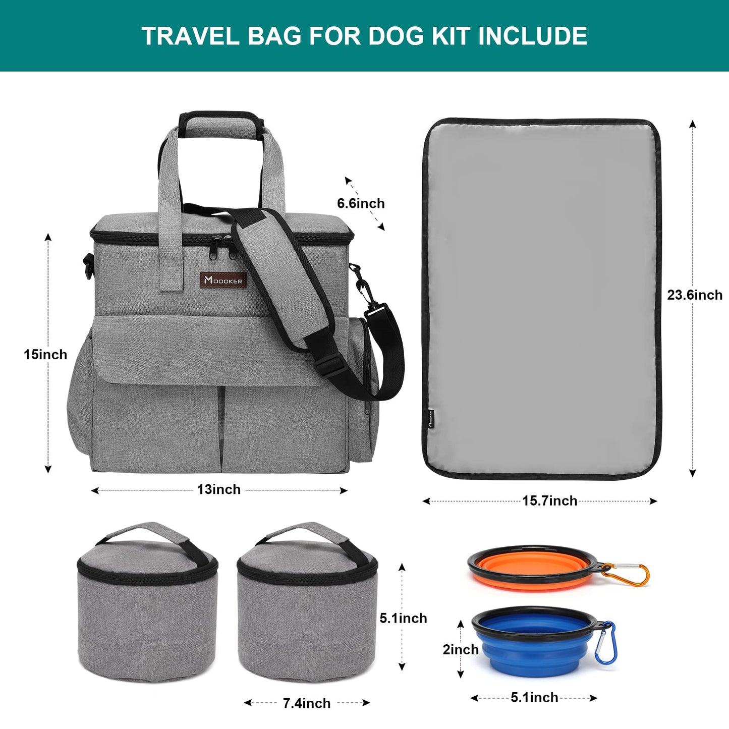 MODOKER Airline Approved Pet Travel Bag, Weekend Travel Set for Dog and Cat, Tote Organizer with Multi-Function Pockets