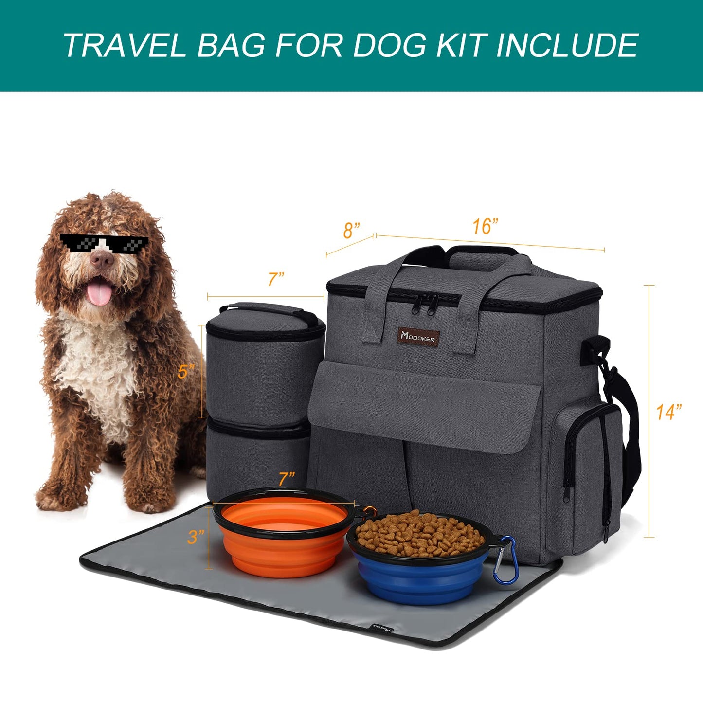 MODOKER Airline Approved Pet Travel Bag, Weekend Travel Set for Dog and Cat, Tote Organizer with Multi-Function Pockets