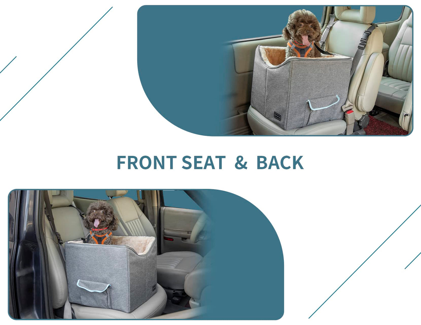 Petsfit Dog Car Seat, Upgraded Dog Booster Seat for Medium Dogs or 2 Small Dogs, Pet Travel Car Booster Seat for Front and Back Seats with Washable Double-Sided Cushion and 2 Safety Leashes
