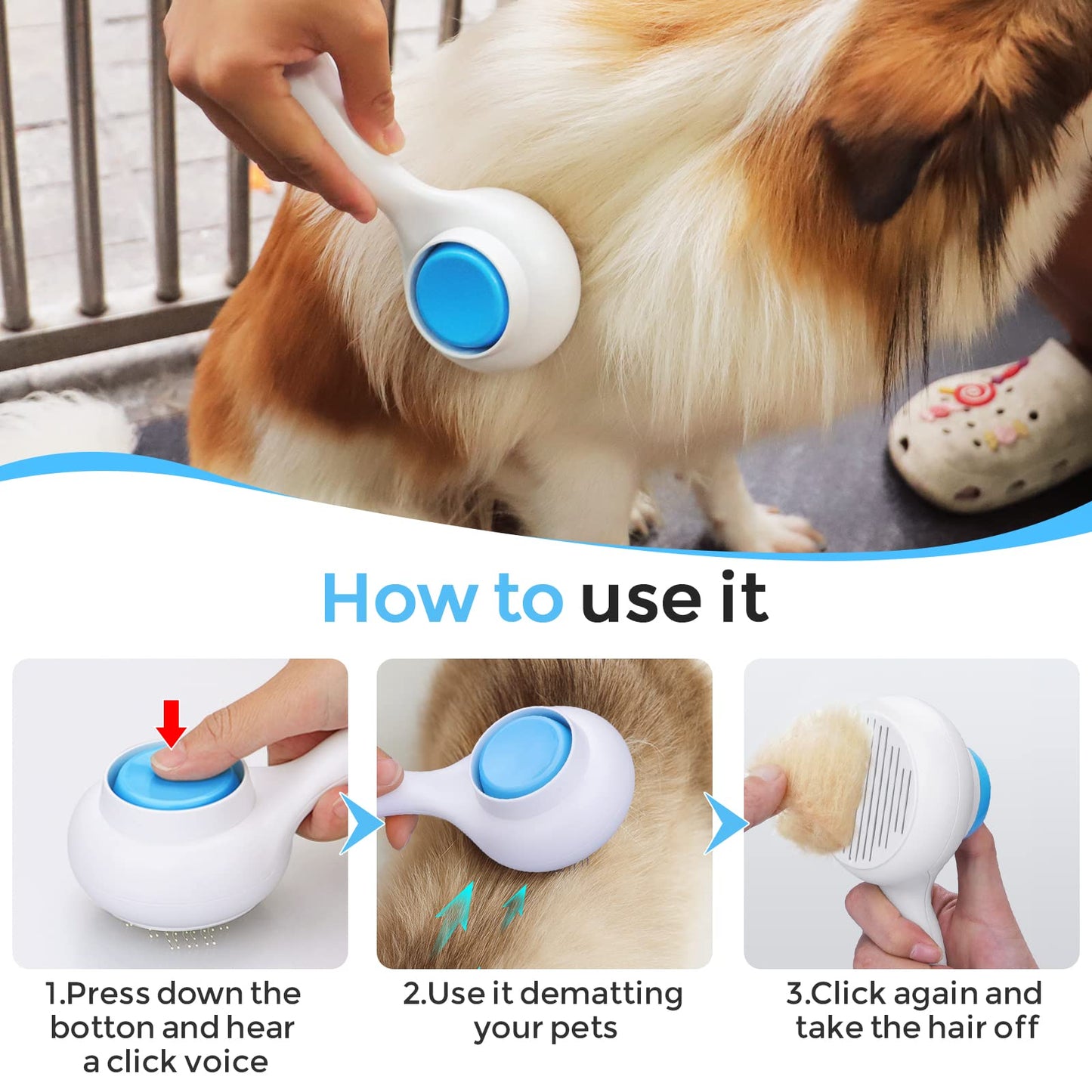 Docatgo Dog Brush Cat Brush Grooming Comb,Self Cleaning Cat Dog Slicker Brushes with Smooth handle,Pet Grooming Tool with Cleaning for Cat Dog Shedding Tools Cat Dog Massage Clean Tangled Brush